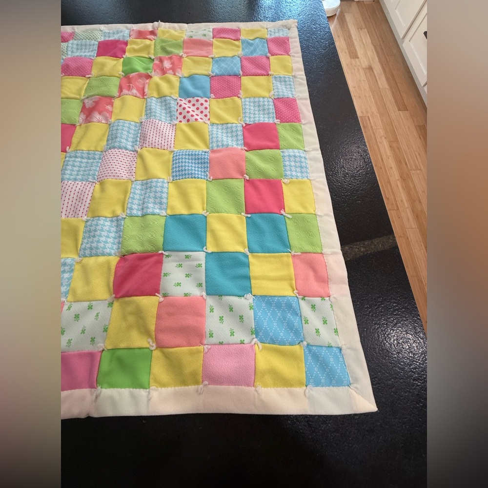 Handmade Colorful Patchwork Baby Quilt — 38” x 45” - Picture 9 of 13